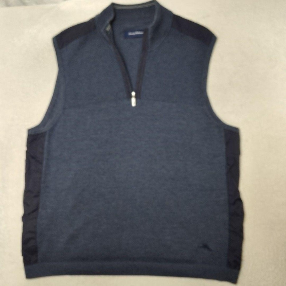 Tommy Bahama Sweater Vest Mens XL Blue Golf 1/4 Zip Mock Neck Fairway Island
